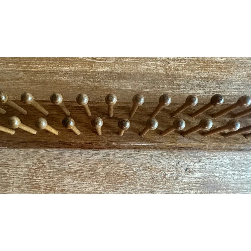Interpur Vintage Wood Wall Rack 28 Peg Tie Jewelry Organizer Brown Mid Century